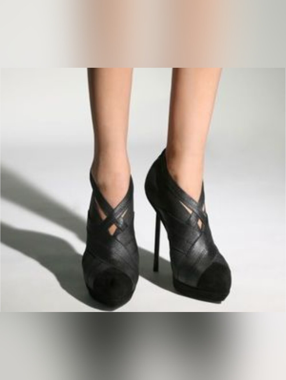 Yves Saint Laurent (YSL) "Divine" Black Elastic Bandage and Suede Platform Pumps